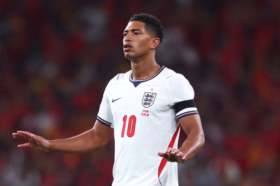 Jude Bellingham in action for England during the 2026 Nations League