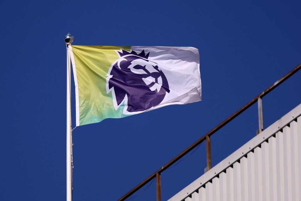Premier League flag outside a football stadium