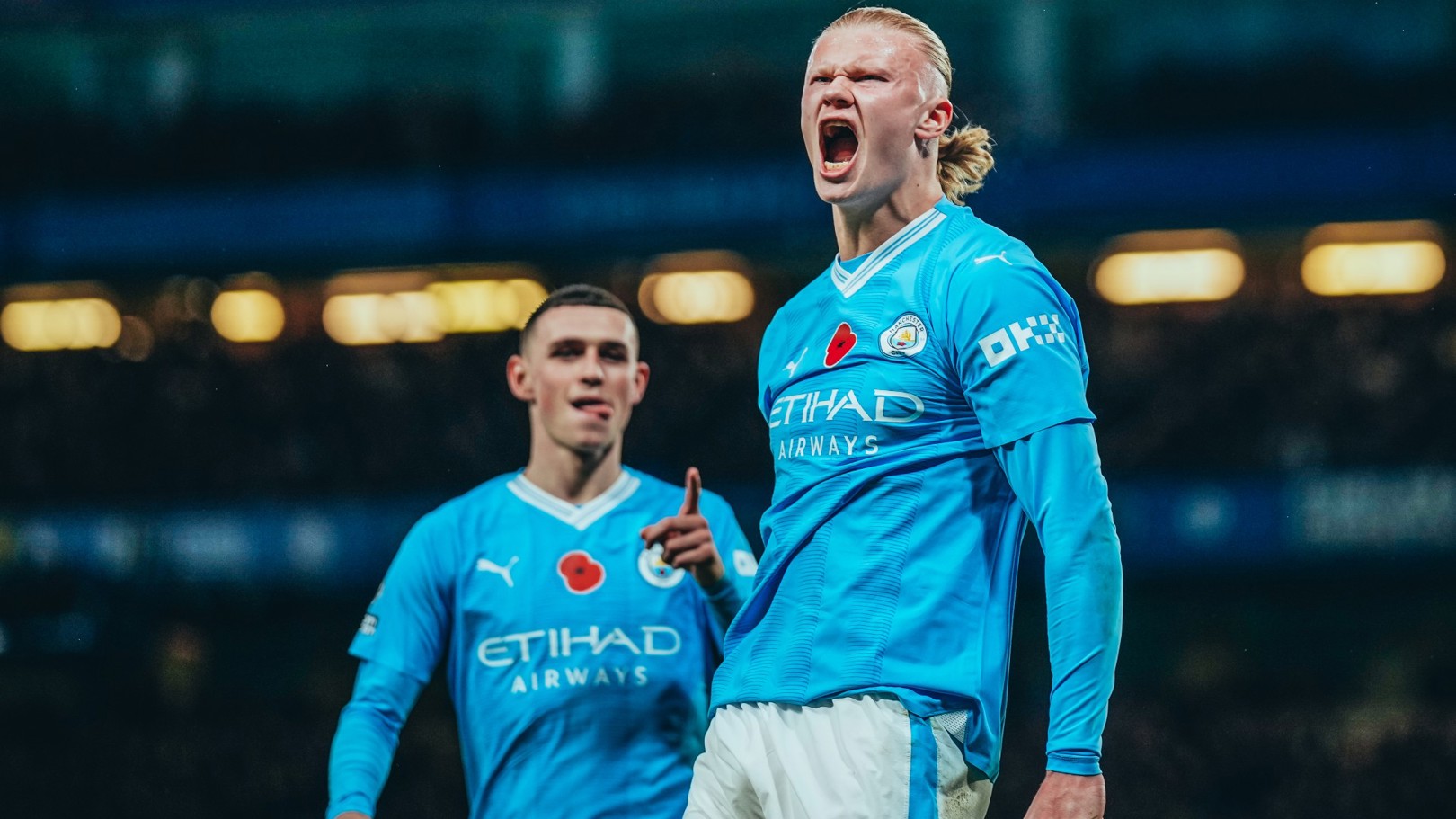 Erling Haaland celebrates for Manchester City during the 2026-27 season