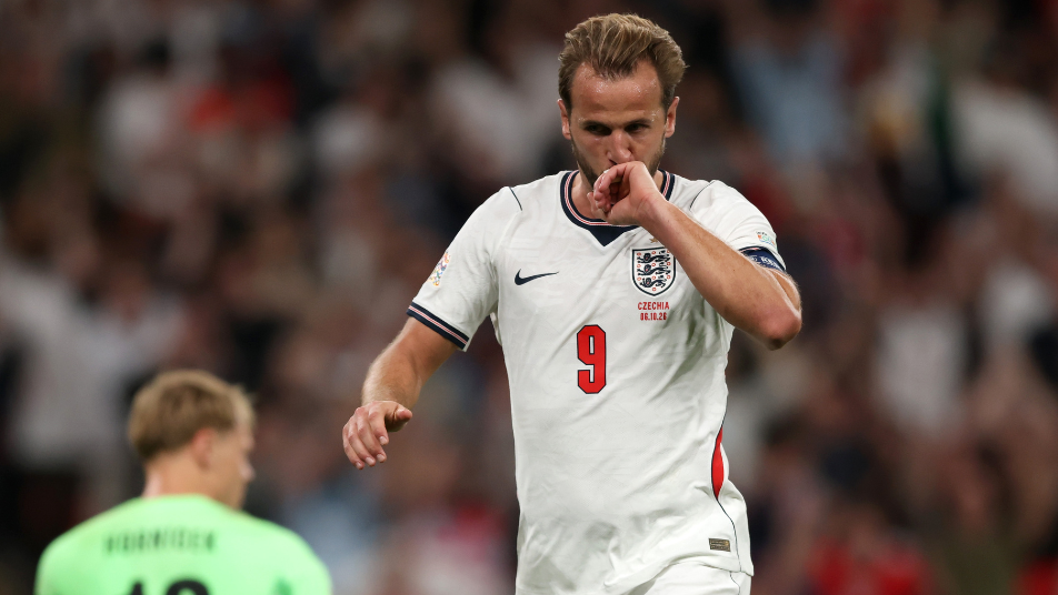 Harry Kane celebrates on his record-equalling England appearance