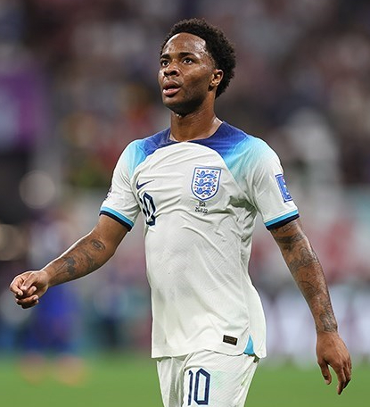 Raheem Sterling representing England at the World Cup